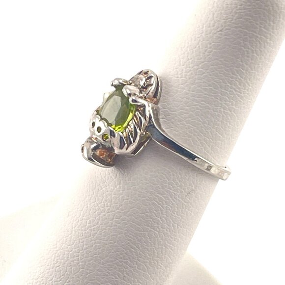 Vintage Sterling Silver Ring With Green Stone In Turtle Design Size 5.5 - Picture 6 of 9